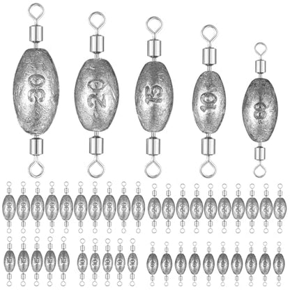 MorningRo 24/40 Pcs Fishing Trolling Weights Sinker Lead Fishing Inline Weights Egg Sinkers with Inner Swivels Saltwater Freshwater Gear Catfish Bass 1/4oz, 1/2oz 3/4oz,1oz, Mixed Size - color: 5 Size