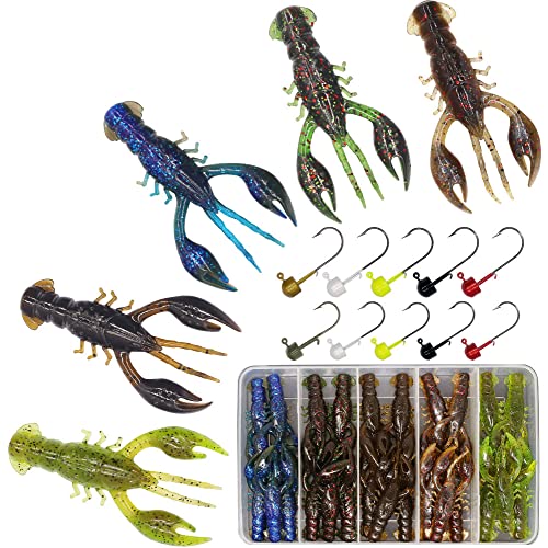Ned-Rig-Kit-Finesse-Baits-Soft-Plastic-Worms-Fising-Lure for Bass Stick Swimbait Minnow Crawfish Lures Shroom Ned Jig Head Kit - color: 35-Piece 2.5'' Crawfish Baits Ned Rig Kit