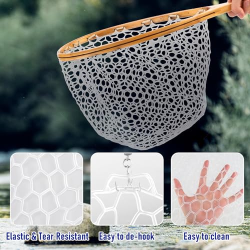 Dr.Fish Fishing Landing Net Replacement Rubber Fishing Net Without Handle Foldable Mesh Netting for Freshwater Saltwater - color: White, size: B-35.43'' Girth(13.78'' Dia, 7*3.9" Depth)