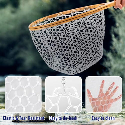 Dr.Fish Fishing Landing Net Replacement Rubber Fishing Net Without Handle Foldable Mesh Netting for Freshwater Saltwater - color: White, size: A-38.58'' Girth(11.81'' Dia, 8.7*3.9" Depth)