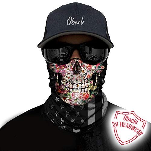 Obacle Skull Face Mask for Women Dust Wind Sun Protection Rave Festival Riding - color: Skull Pink Flower Face Black Eye Flag