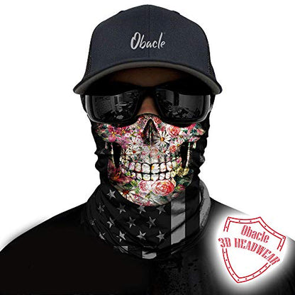 Obacle Skull Face Mask for Women Dust Wind Sun Protection Rave Festival Riding - color: Skull Pink Flower Face Black Eye Flag