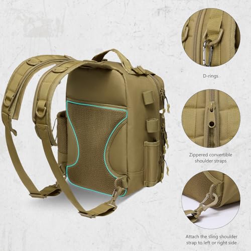 BASSDASH Convertible Fishing Backpack Sling Bag with Rod Holder, Adjustable Tactical Water-Resistant Tackle Storage Pack FP07 - color: Brown Khaki, size: Large
