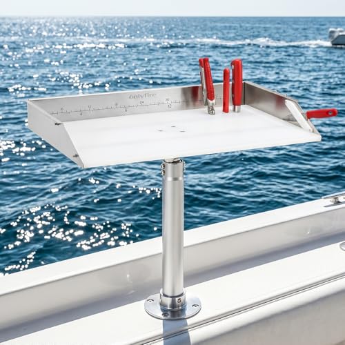 20" Boat Cutting Board, Fishing Filet Table with Tool Holders, CT607 | with Rod, Stainless Steel Ruler, Knife Slots, Plier Storage, Hooks & Cover, for Fishing Boat, Pontoon Boat, Yacht