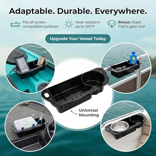 Boat Tool Holder & Cup Caddy 1-Pack | Multifunctional storage for pliers, knives, bait & drinks. Fits kayaks, bass boats, pontoons & jon boats. With drainage holes