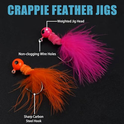 Fishing Jig Heads Crappie Jigs, 25pcs Marabou Jigs Lures Round Ball Head Jig Hooks Hair Jig Feather Fishing Lures for Bass Sunfish Trout Walleye Panfish 1/8oz 1/16oz 1/32oz - size: 1/16oz-25pcs