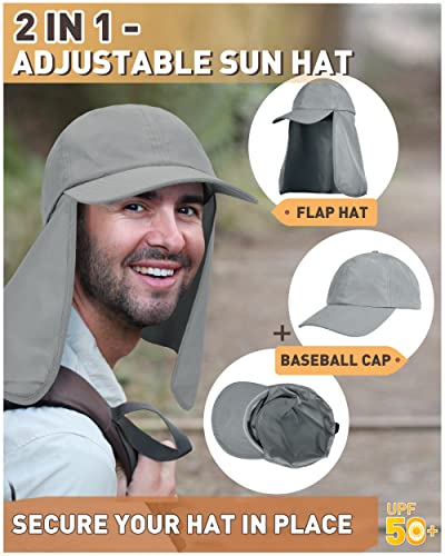 Tirrinia Wide Brim Sun Hat with Neck Flap for Men & Women, Breathable Hiking Fishing Safari Hat, Outdoor UV Protection Cap - color: #3 Grey