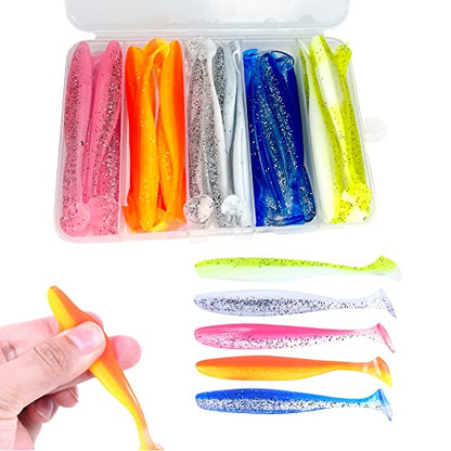 Paddle Tail Swimbaits,Soft Plastic Fishing Lures Swim Baits for Bass Fishing,30/50pcs with Box,Soft Plastic Swimbaits for Bass Trout Crappie Lures Kit for Saltwater Freshwater - color: D:3.54in/0.148oz-30pcs
