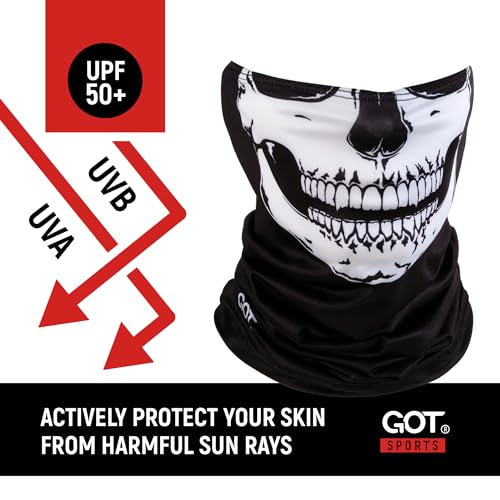 UPF 50+ Fishing Neck Gaiter - UV Face Mask Sun Protection for Men Women | Moisture-Wicking, Quick-Drying, Built-in SPF, UVA/UVB Blocking, Hunting Camo Design, Versatile Headwear - color: Skull