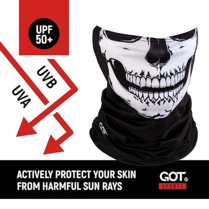 UPF 50+ Fishing Neck Gaiter - UV Face Mask Sun Protection for Men Women | Moisture-Wicking, Quick-Drying, Built-in SPF, UVA/UVB Blocking, Hunting Camo Design, Versatile Headwear - color: Skull