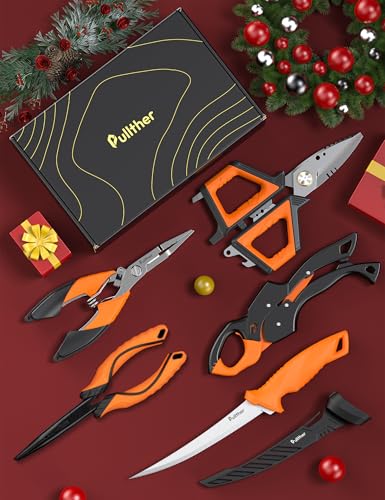 5PC Fishing Tool Kit - Fillet Knife, 2PC Fishing Pliers,Fishing Braid Scissors and Fish Lip Gripper, Fishing Gear for Fly Fishing, Ice Fishing - color: 5PC+Orange