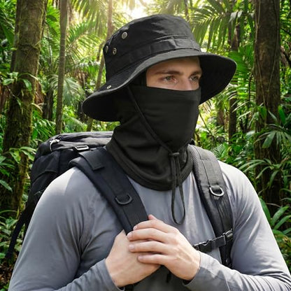 Pistha Sun Hats for Men with Balaclava Face Mask, UV Protection Bucket Hats for Mens Outdoor Fishing Safari Hiking - color: Black