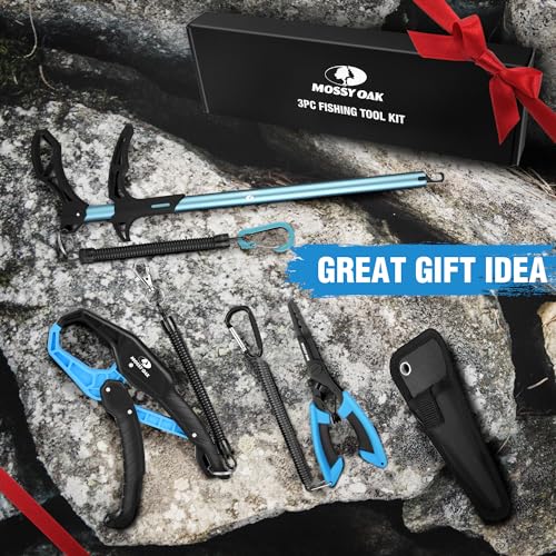 Mossy Oak Fishing Tools Kit- Fishing Plier, Fish Lip Gripper, Multifunctional Fishing Hook Remover with Lanyards Sheath, Saltwater Resistant Fishing Accessories & Equipment, Fishing Gifts for Men - style: 3pc fishing tool kit