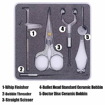 XFISHMAN Fly-Tying-Kits-for-Beginners-with- with Bobbin Threader Scissors Whip Finisher 5 in 1 Starter Tying Flies Set