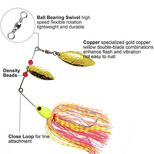 Spinner Baits Fishing Lures Kit, Hard Metal Buzz Bait Jigs Colorado Willow Leaf Spinnerbait Blades Swimbaits Fishing Tackle Spinner Bait for Bass Pike Trout Salmon Fishing - color: 9pcs Spinner Baits