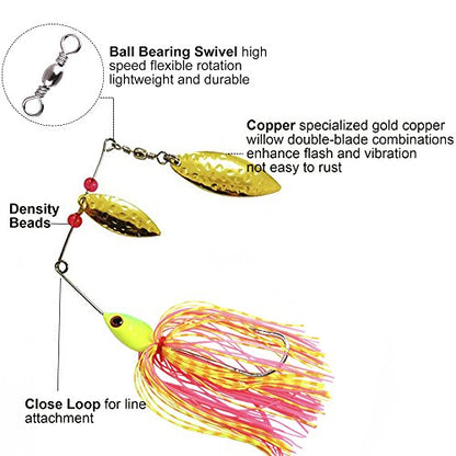 Spinner Baits Fishing Lures Kit, Hard Metal Buzz Bait Jigs Colorado Willow Leaf Spinnerbait Blades Swimbaits Fishing Tackle Spinner Bait for Bass Pike Trout Salmon Fishing - color: 9pcs Spinner Baits