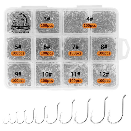 UCEC Octopus Hooks Saltwater Freshwater, Small Fishing Hooks 1000/400/150PCS Barbed Catfish Bend Eye Circle Hook, for Dad Fish Hook Kit Size1/0#1#2#3#4#5#6#7#8#9#10#11#12 - color: 1000PCS Size: #3 #4 #5 #6 #7 #8 #9 #10 #11 #12