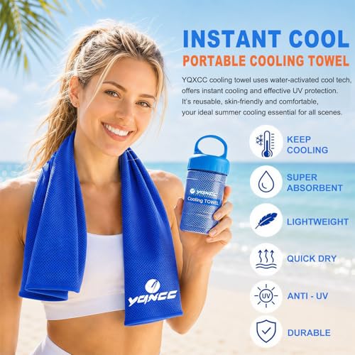 YQXCC 2 Pack Cooling Towels (47"x12"), Ice Cool Neck Towel, Soft Breathable Microfiber for Yoga, Golf, Gym, Running, Camping & Hot Weather - color: Dark Blue/Orange