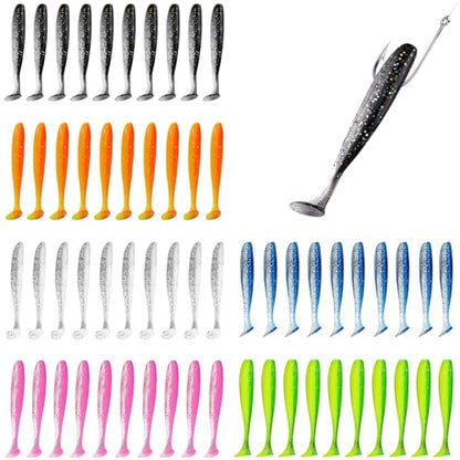 120 Pcs Soft Plastic Baits, 7 CM Paddle Tail Swim Baits, Fishing Soft Plastic Lures, Paddle Tail Swimbaits for Freshwater and Saltwater Bass Trout Walleye Crappie