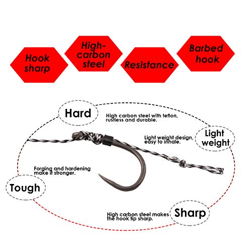 Carp Fishing Hair Rigs, 20 Pcs Curved Barbed Carp Hook Anti-Tangle Swivel Braided Thread line with 3 Card Boilie Bait Stops Dumbell Stoppers and Stringer Needle - color: Barbless, size: 4 Packs (Size 8#)