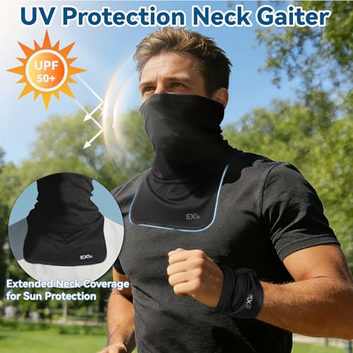 UPF 50+ Breathable Neck Gaiter, Adjustable Quick Dry Neck Gaiters for Men & Women Sun Protection Face Mask for Fishing - color: 2black