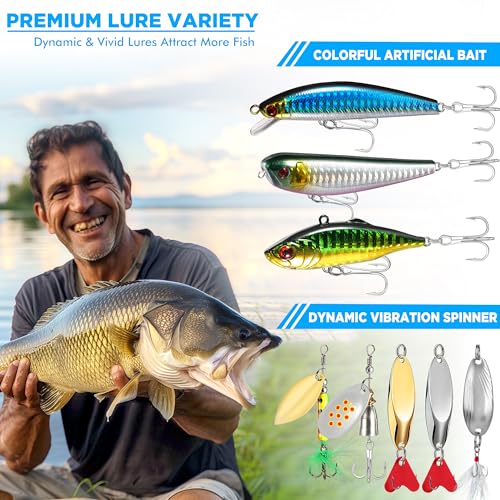 PLUSINNO Fishing Lures, 137Pcs Tackle Box with Tackle Included, Crankbaits, Spoon, Hooks, Weights & Other Accessories, Fishing Bait Lure Gear Kit Gift for Men Bass Freshwater - color: BLUE