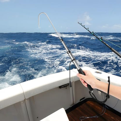 SANLIKE Telescopic Fishing Gaff, Aluminum Pole, Stainless Steel M8 Hook | Ultralight 4.62oz aluminum telescopic gaff (11.4"-24") with nonslip rubber handle, sharp stainless hook & safety lanyard - color: Grey, size: 60cm