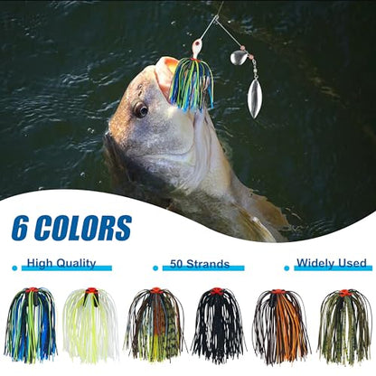 OROOTL Silicone Jig Skirts Spinnerbait Skirt Replacement Bass Fishing Lures for DIY Spinner Baits Buzzbaits Squid Jig Accessories - color: B-Skirts with Rattles-6pcs