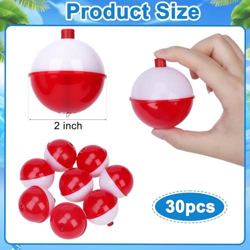 Coopay Fishing Bobbers 30Pcs-50Pcs/Lot Hard ABS Fishing Floats Set Snap on Float Red/White Bobbers Push Button Round Buoy Tackle Accessories - style: 2inch-30pcs