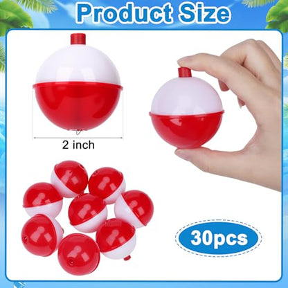 Coopay Fishing Bobbers 30Pcs-50Pcs/Lot Hard ABS Fishing Floats Set Snap on Float Red/White Bobbers Push Button Round Buoy Tackle Accessories - style: 2inch-30pcs