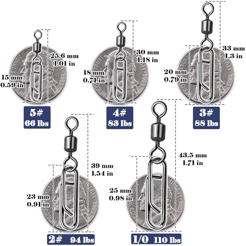 FishTrip 50pcs Fishing Rolling Swivel Power Clips for Rigs Lures | High Carbon Steel, Rust-Proof & Wear-Resistant, Quick Change Clip Snaps for Freshwater Saltwater Rigs Hooks Leaders Weights - size: 4#_50pcs