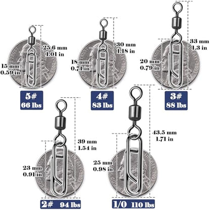 FishTrip 50pcs Fishing Rolling Swivel Power Clips for Rigs Lures | High Carbon Steel, Rust-Proof & Wear-Resistant, Quick Change Clip Snaps for Freshwater Saltwater Rigs Hooks Leaders Weights - size: 3#_50pcs