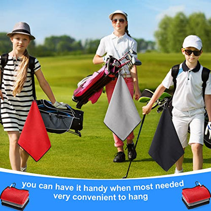 Batiyeer 12 Pcs Golf Towel Bulk for Golf Bags Microfiber Fabric Towel with Clip Waffle Pattern, Fitness, Camping, Hiking, Yoga - color: Black, Gray, Red