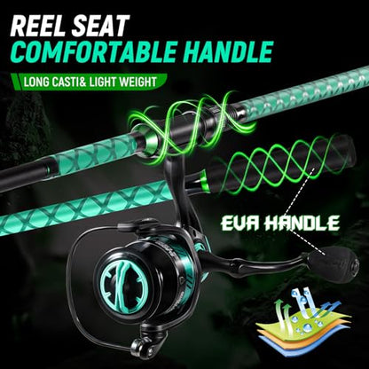 SOUGAYILANG Surf Fishing Rod and Reel Combo, Heavy 3-Piece Travel Spinning Rod with Reel for Red Drum, Striped Bass, Beach & Saltwater Fishing(9'/10'/11'/12') - color: green, size: 9ft