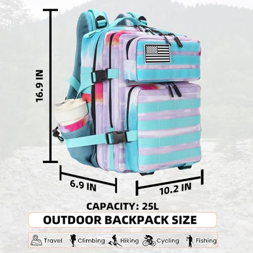 Lovelinks21 25L Tactical Military Backpack Small Travel Backpack for Men and Women Assault Pack Bug Out Bag Molle Daypack Gym Backpack with Bottle Holder (Rainbow Tie Dye) - color: Rainbow Tie Dye