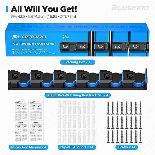 PLUSINNO Fishing Gifts for Men - V6 Vertical Fishing Rod/Pole Holders, Support Extra Large & Heavy Fishing Rod Combos, Fishing Rod Holders for Garage, Wall Mounted Fishing Rod Rack Storage - style: Upgraded 4pack (Support Heavy rod combos)