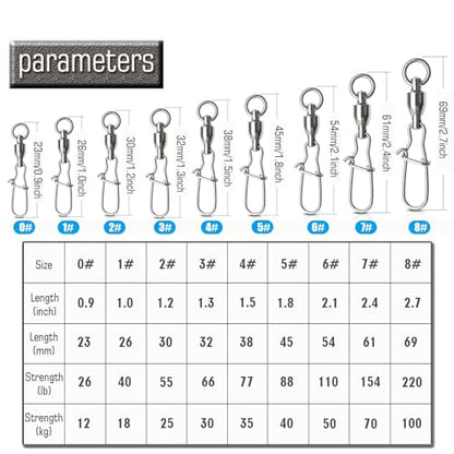 AMYSPORTS Duo Lock Snap Fishing Swivels Stainless Barrel Swivels Fishing Lure Snap Swivels Ball Bearing Swivels Fishing Tackle for Saltwater Fishing Freshwater Fishing - size: Size 1+1 (40lb) 50 pcs