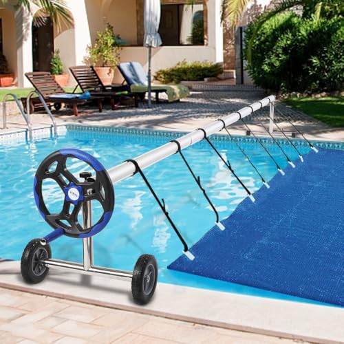 VINGLI Pool Cover Reel Set Solar Pool Cover Reel for Inground Swimming Pool, Aluminum Solar Swimming Inground Cover Blanket Reel (18 FT& Blue) - size: 18 FT&Blue