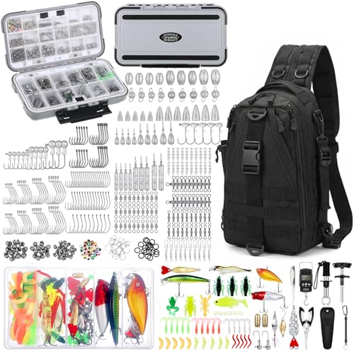 WinnerWhy 484 Pcs Fishing Tools Accessories Kit Include Fish Backpack Fish Hook Lures Hook Remover Lip Gripper for Men Women Fishing Gifts(Black) - color: Black