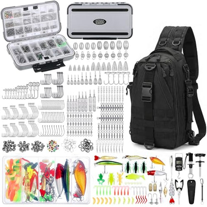 WinnerWhy 484 Pcs Fishing Tools Accessories Kit Include Fish Backpack Fish Hook Lures Hook Remover Lip Gripper for Men Women Fishing Gifts(Black) - color: Black