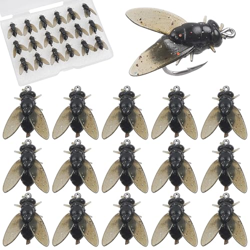 Bionic Fly Fishing Bait, Flies Fishing Lures Kit Trout Jigs Swimbaits Dry Flies Fly Fishing Lures Fish Attractant Fly Fishing Hook for Saltwater Freshwater Bass Panfish 15mm - color: Black-18pcs
