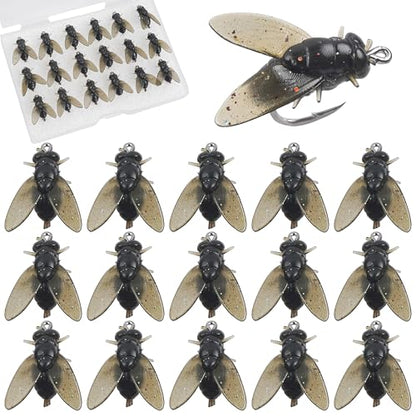 Bionic Fly Fishing Bait, Flies Fishing Lures Kit Trout Jigs Swimbaits Dry Flies Fly Fishing Lures Fish Attractant Fly Fishing Hook for Saltwater Freshwater Bass Panfish 15mm - color: Black-18pcs