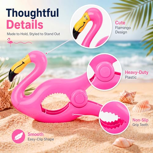 Hushee 6 Pack Marine Boat Rail Towel Clips Flamingo Shaped Storm Proof Large Clips Pontoon Boat Towel Organizer Multi Purpose Outdoor Laundry for Beach Pontoon Fishing Cruise Travel