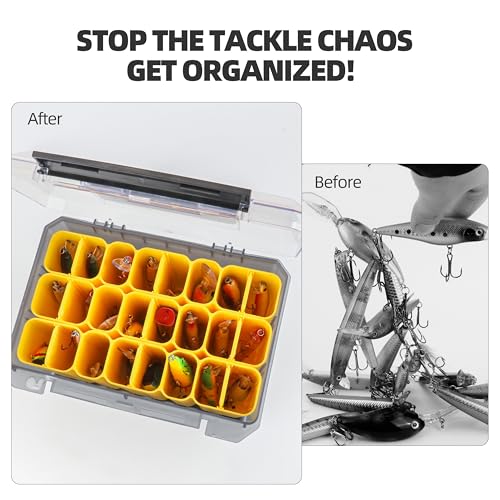 RUNCL Fishing Tackle Box with Clear Lid - Large-Capacity Multi-Slot Organizer, Rigid Hard Lure Organizer, Durable for Freshwater Bass & Saltwater Fishing - size: Small