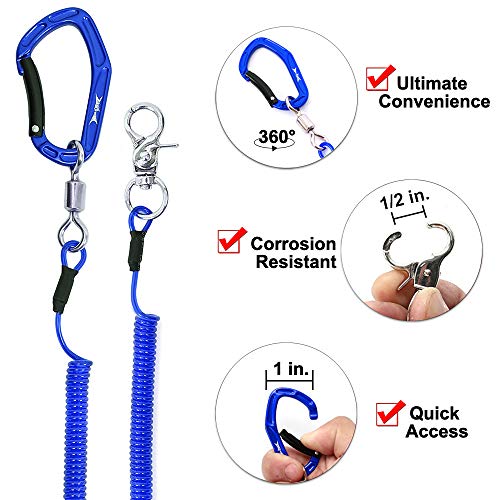 HERCULES M4 Fishing Lanyard, Fishing Pole Tether, Kayak Paddle Leash, Heavy Duty Retractable Coiled Lanyard for Fishing, Rods, Pliers, Boating, Paddles, Kayak - color: Pack of 2 Blue, 17.7"