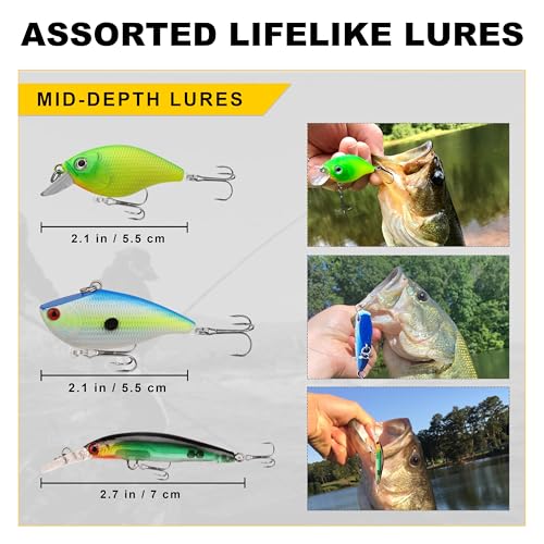 GOTOUR 128/209/240/265pcs Fishing Lures Kit with Tackle Box, All-in-1 Fishing Accessories Gear Set with Soft Lure, Minnow, Crankbait, Hooks, Sinkers, and Terminal Tackle Kit, Fishing Gifts for Men - color: A-128 pcs Standard Lures kit