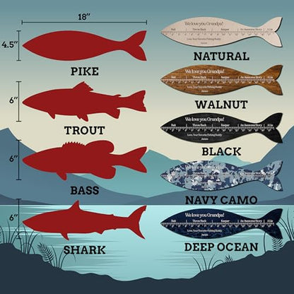Personalized Fish Ruler Sign for Dad, Custom Wooden Fish Measuring Board with Name and Message, Father’s Day Fishing Gift for Men, Grandpa, Papa, Husband, Rustic Fisherman Wall Decor for Man Cave Garage Lake House