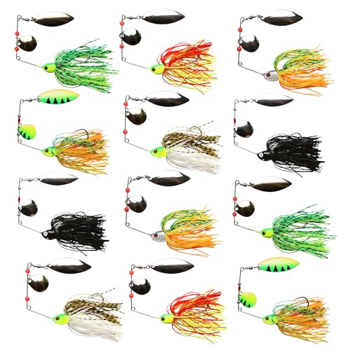 Spinnerbait Bass Fishing Lures Kit Spinner Baits Bass Fishing Lure Hard Metal Lure Topwater Buzzbait Swimbait for Pike Bass Trout Salmon Freshwater Saltwater Fishing - color: Type A-12pcs