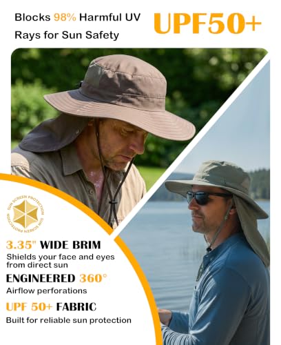 Home Prefer UPF 50+ Wide Brim Sun Hats with Neck Flap Sun Protection Hat for Men Women Gardening Fishing Summer Bucket Hat - color: Pea Green
