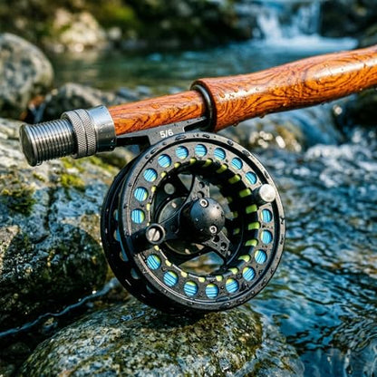 Fly Fishing Reel with Aluminum Alloy Body 5/6wt Die Cast Pre-Loaded Fly Reel with Line Combo for Trout Bass Carp Pike Panfish - color: Black